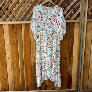 NWT Large Lovestitch Floral Maxi Dress - Cream with Red and Green